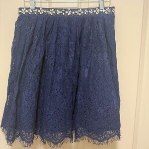 Love Reign Navy Blue Lace Skirt with Embellished Waistband